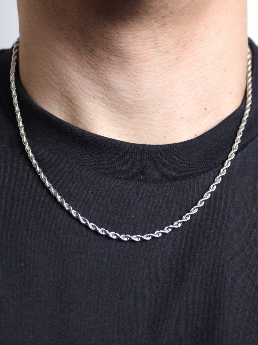 3mm Rope Chain Necklace 20 Inch Stainless Steel